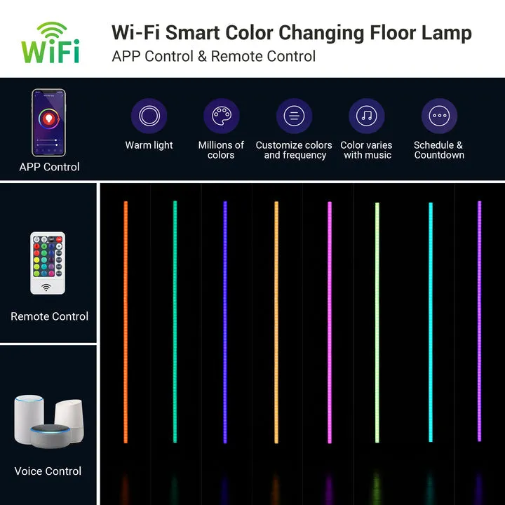 57.5" Dimmable Smart WiFi Floor Lamp with App & Remote Control-HFLG02W