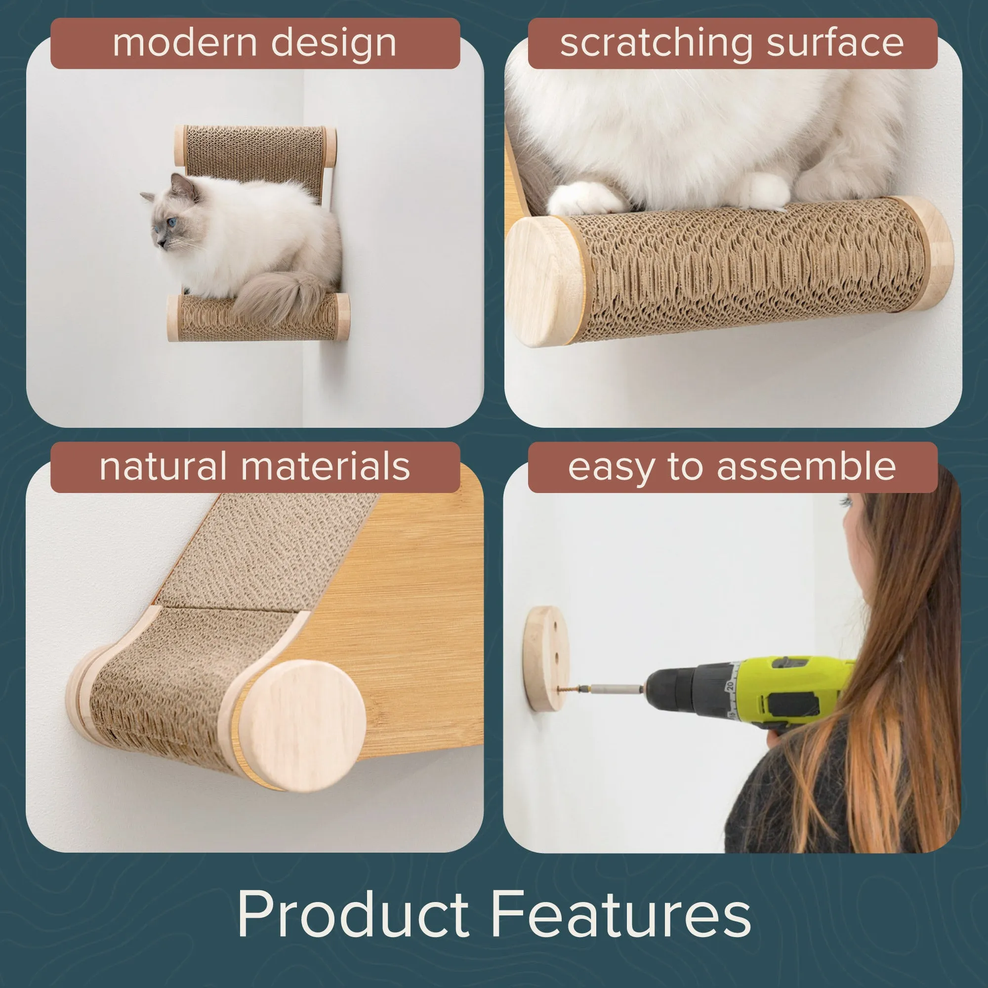 Ascentials by FurHaven Basecamp Cat Hideaway with Milestone Post (19"), Wall-Mounted Corrugated Cardboard Scratcher