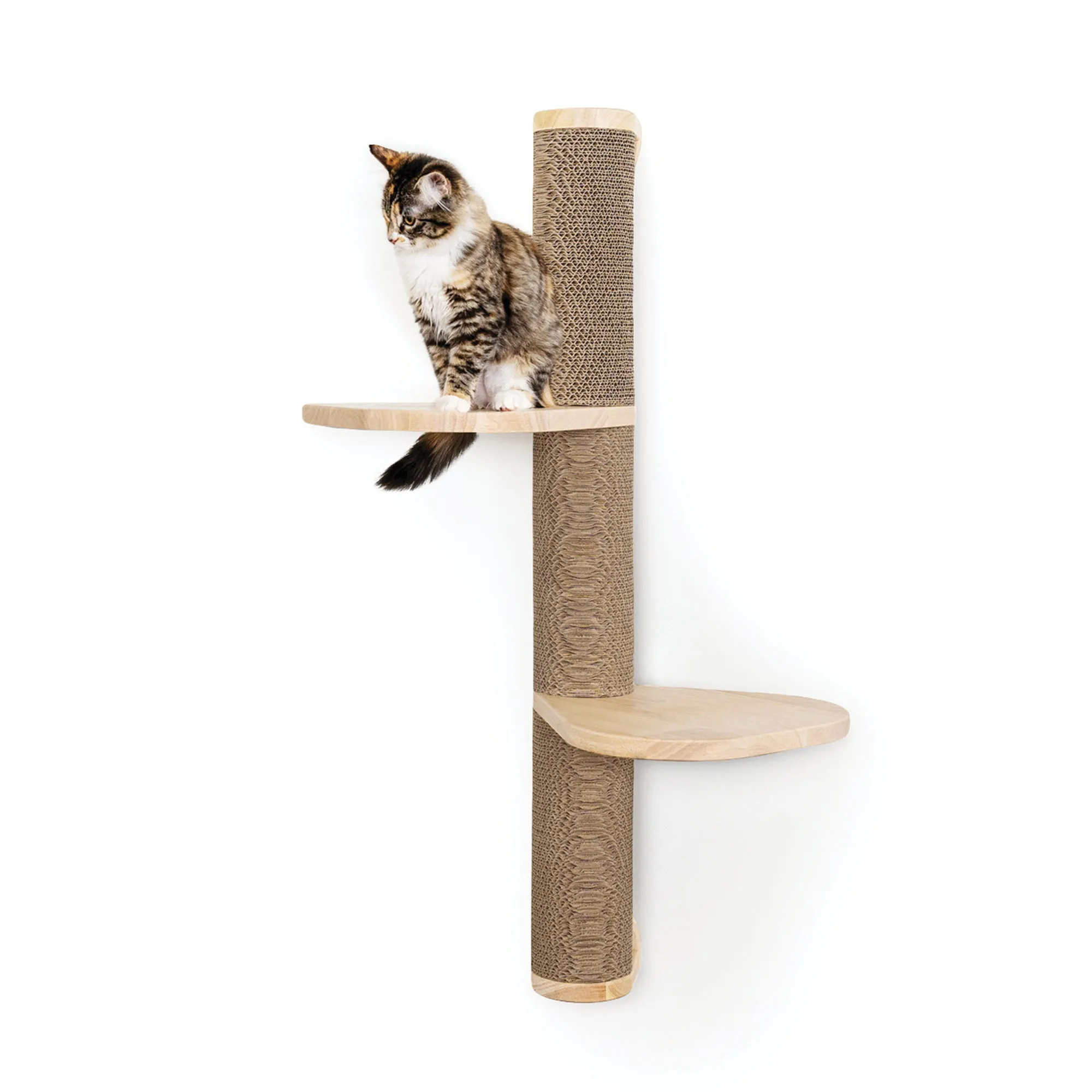 Ascentials by FurHaven Sunrise Steps Cat Post with Perches (34”), Wall-Mounted Customizable Climbing Shelves with Corrugated Cardboard for Scratching