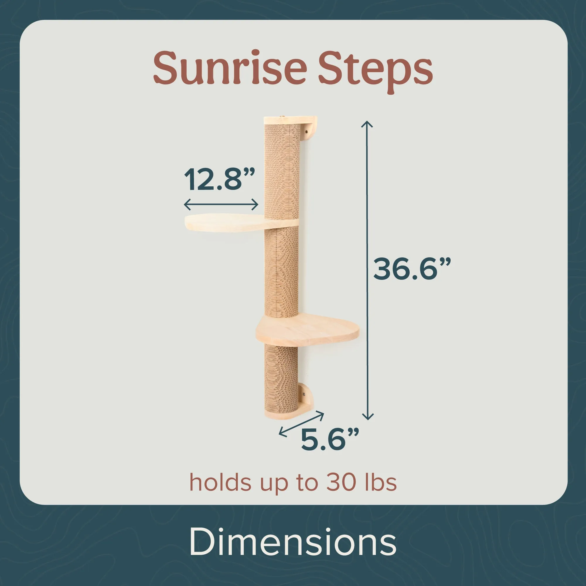 Ascentials by FurHaven Sunrise Steps Cat Post with Perches (34”), Wall-Mounted Customizable Climbing Shelves with Corrugated Cardboard for Scratching