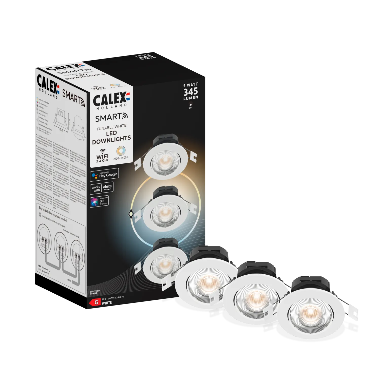 Calex Smart LED Recessed Spotlights - 3 pieces - Warm White - White