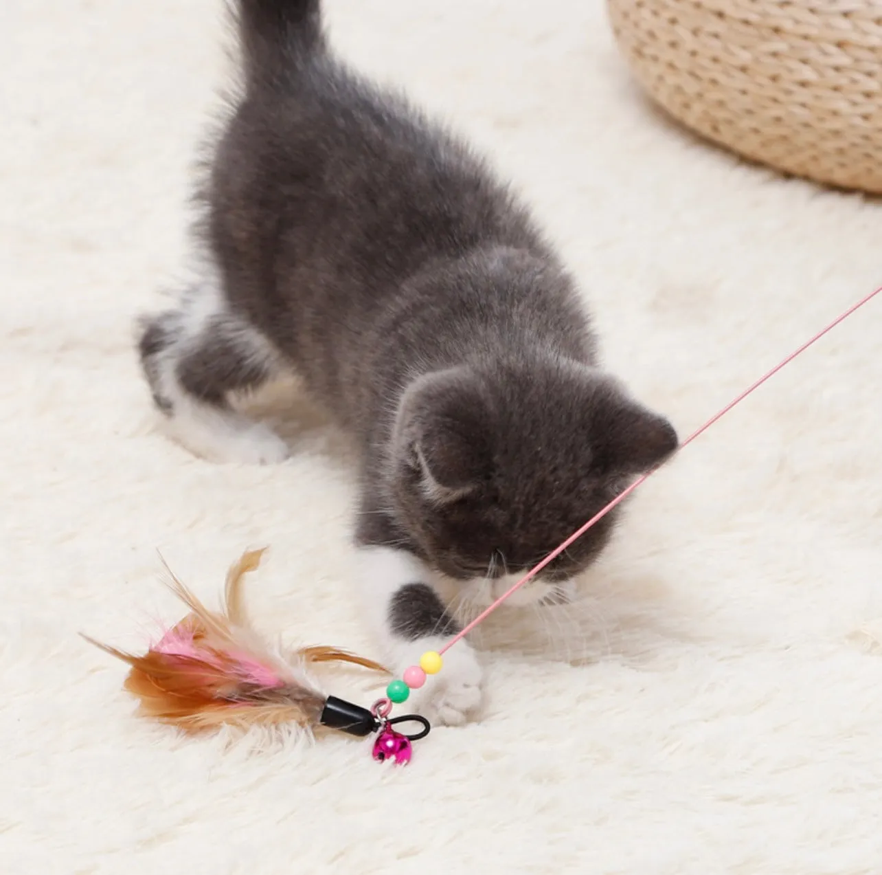 Cat Toy Feather Teaser with Mini Bell