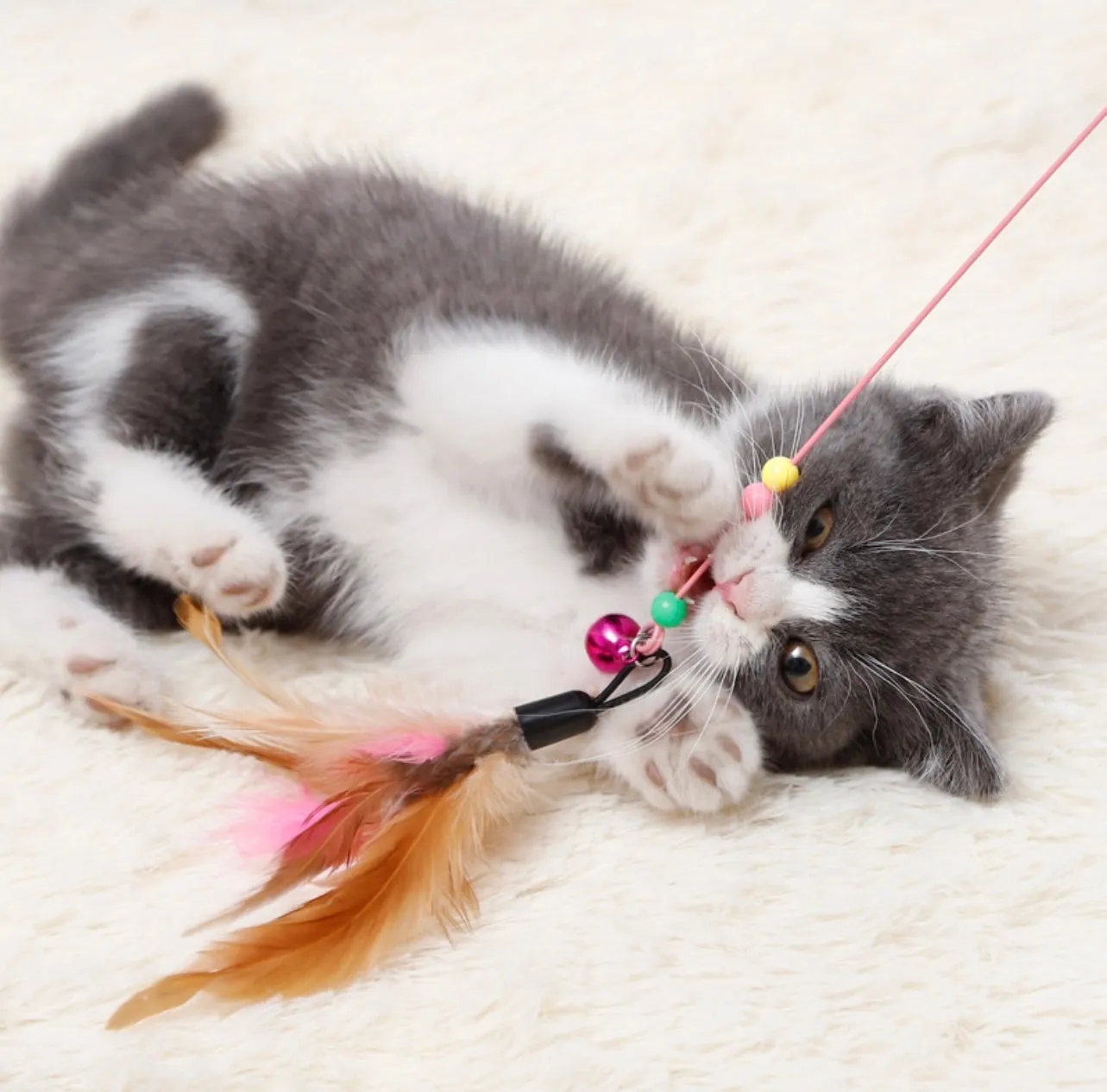 Cat Toy Feather Teaser with Mini Bell