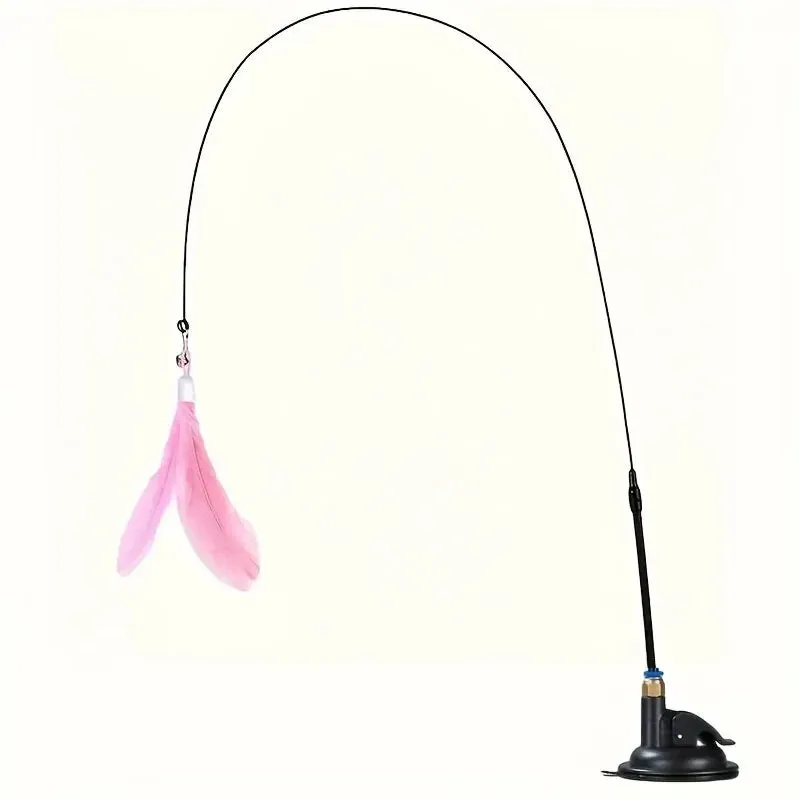 Cat Toy Teaser Stick With Bell Feather, Long Rod with Suction Cup