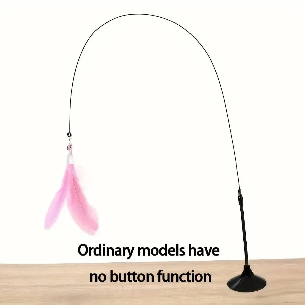 Cat Toy Teaser Stick With Bell Feather, Long Rod with Suction Cup