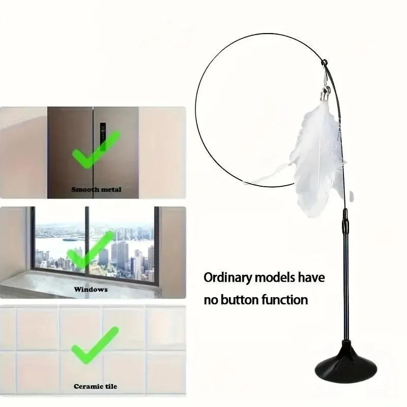 Cat Toy Teaser Stick With Bell Feather, Long Rod with Suction Cup