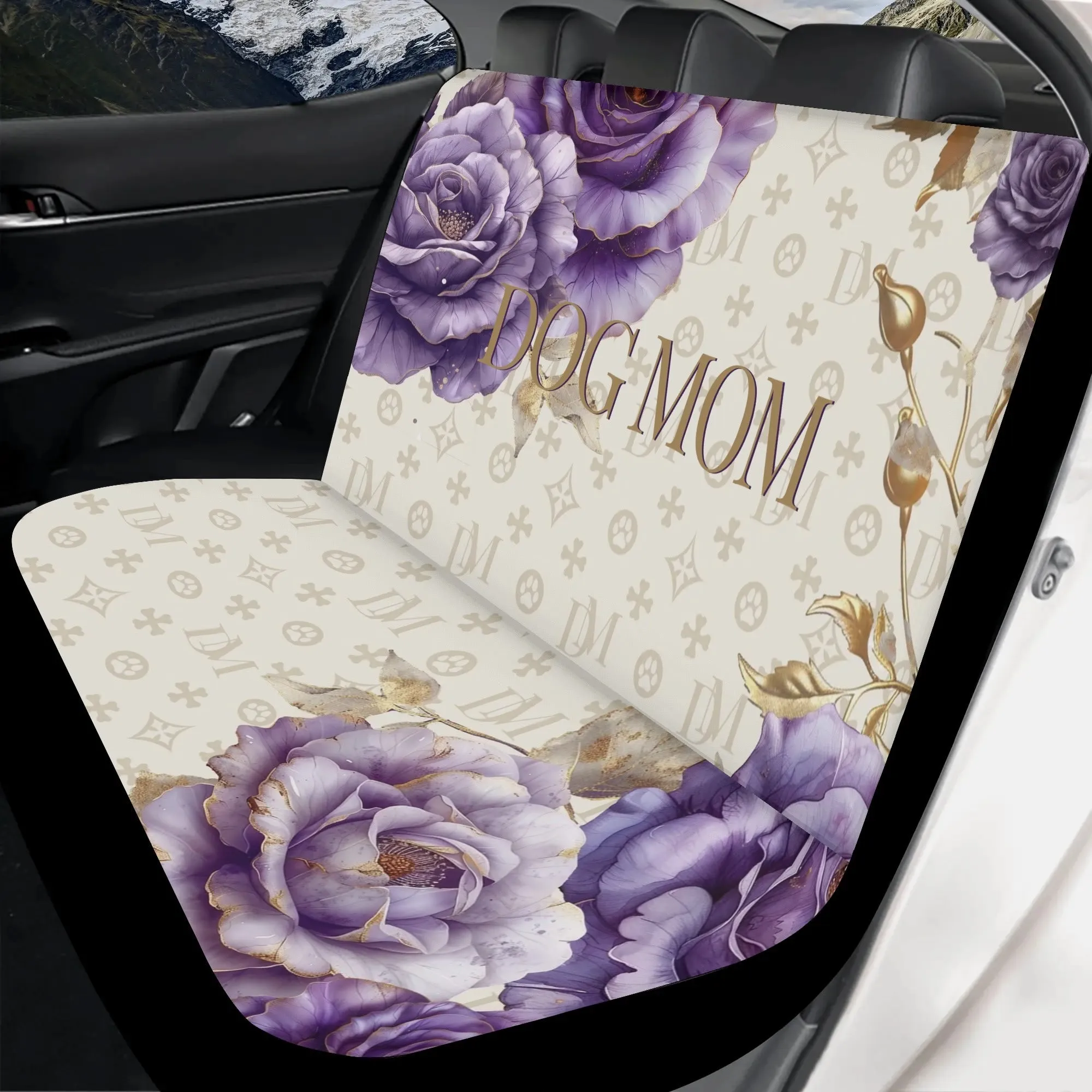 Dog Mom Signature "DM" Lavender Rose Soft and Light Dog Car Seat Cover (2 Pcs)