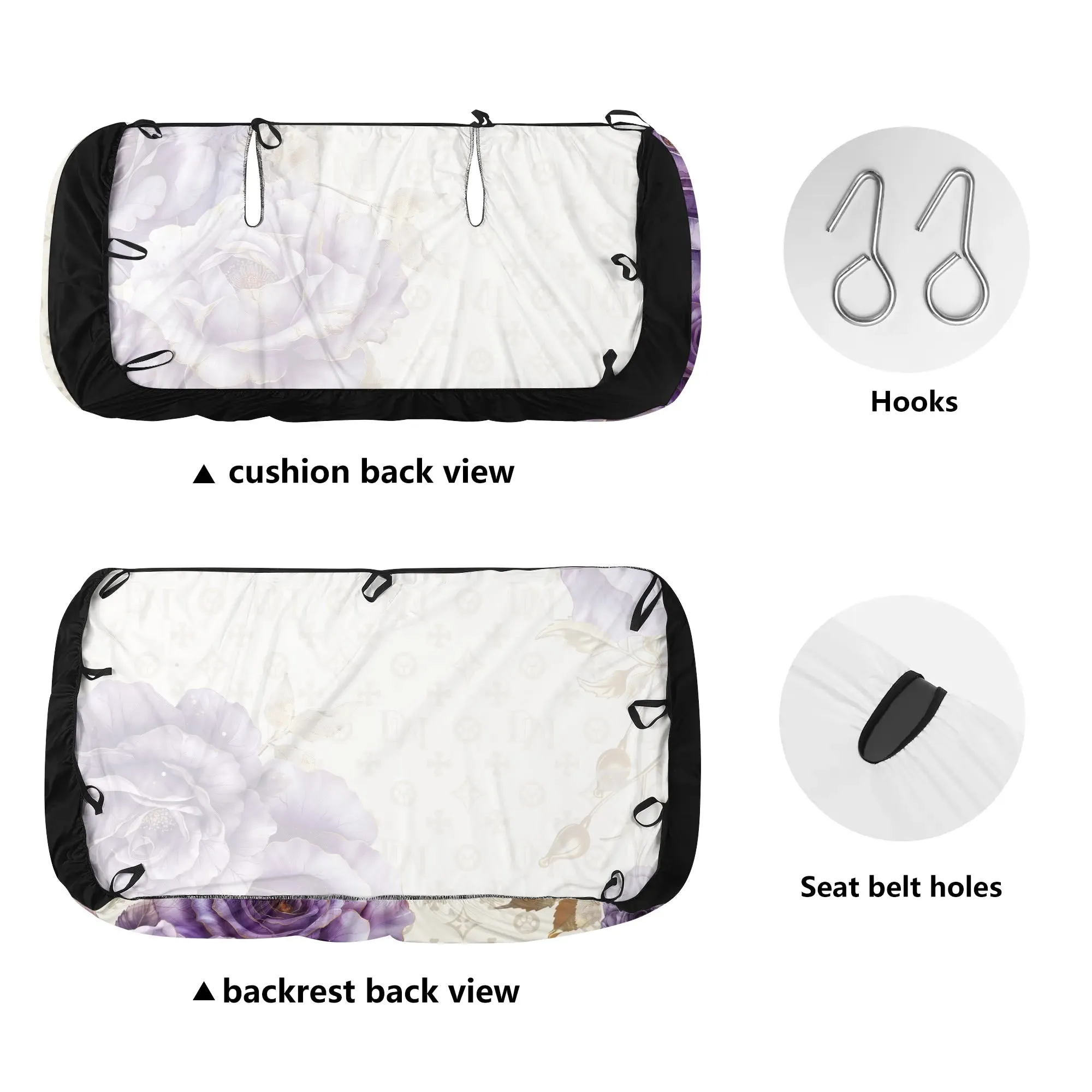 Dog Mom Signature "DM" Lavender Rose Soft and Light Dog Car Seat Cover (2 Pcs)
