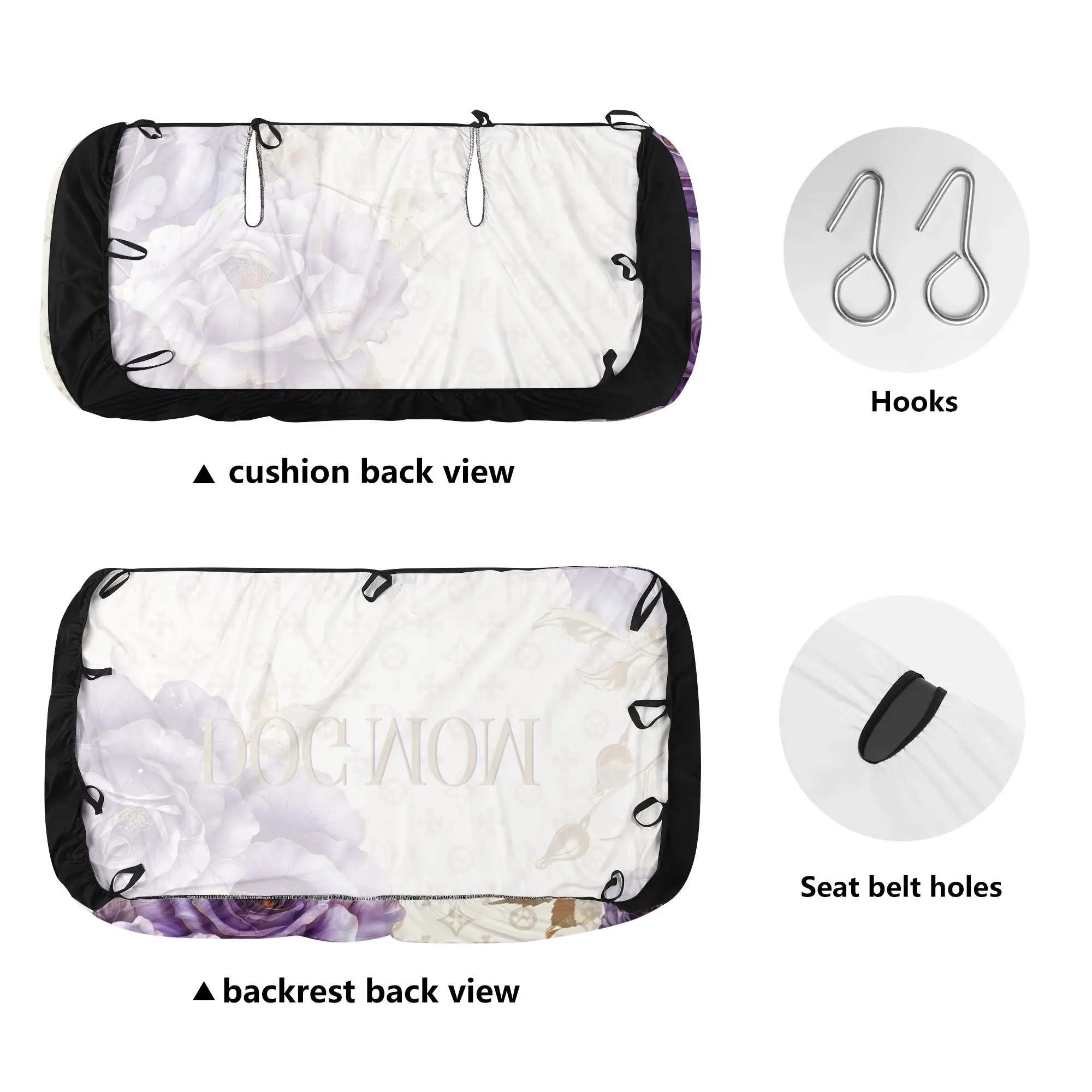 Dog Mom Signature "DM" Lavender Rose Soft and Light Dog Car Seat Cover (2 Pcs)