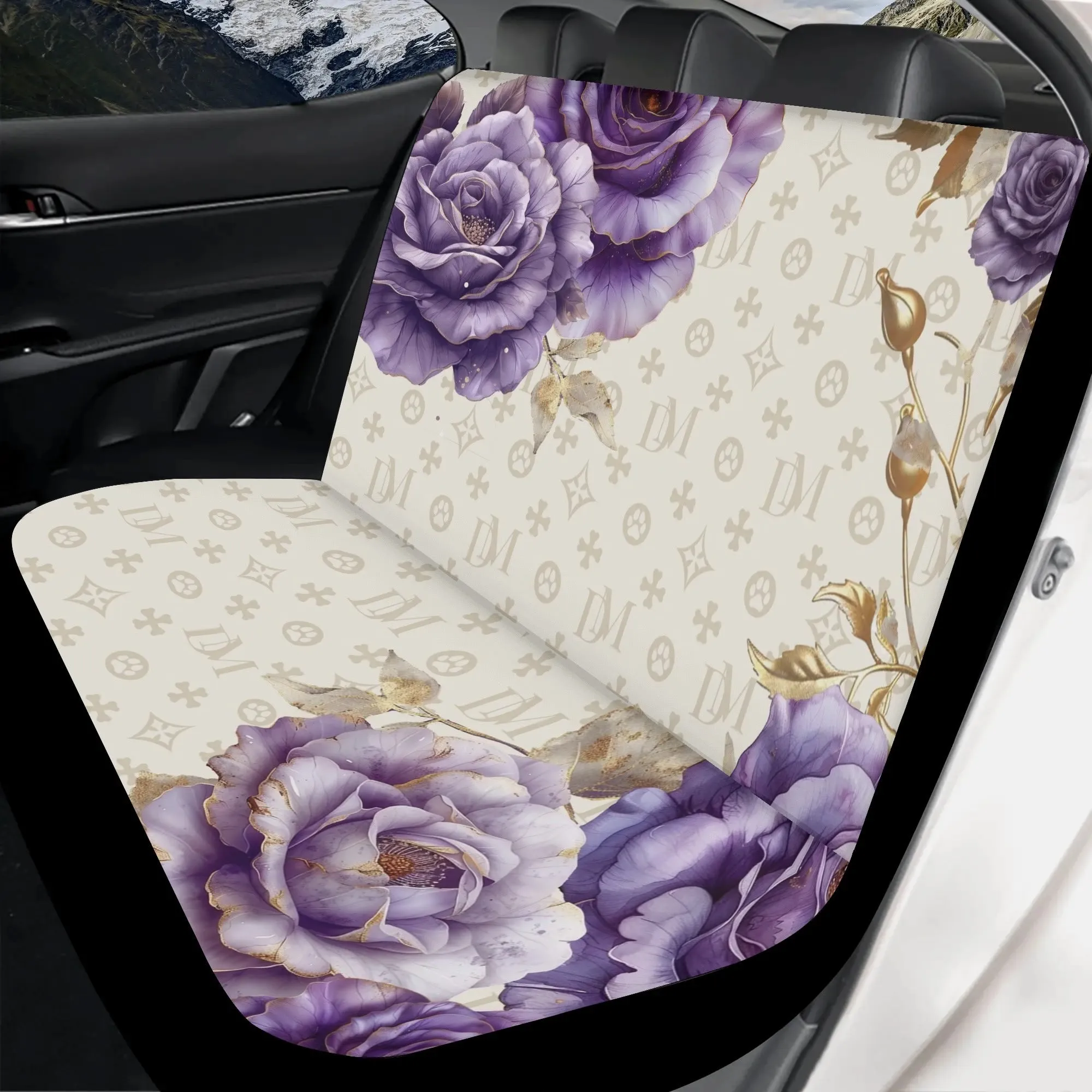 Dog Mom Signature "DM" Lavender Rose Soft and Light Dog Car Seat Cover (2 Pcs)