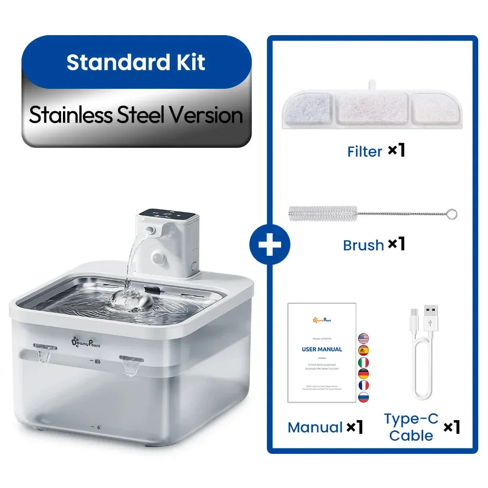 DownyPaws 2.5L Automatic Stainless Steel Cat Water Fountain
