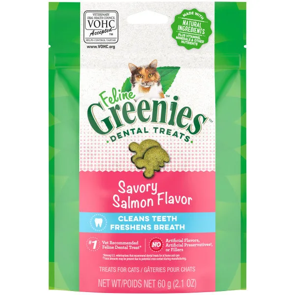 FELINE GREENIES Adult Natural Dental Care Cat Treats, Salmon Recipe