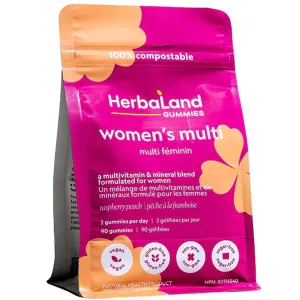 Herbaland Women's Multi Gummies, Raspberry Peach, Vegan, Gluten-Free, Sugar-Free, 90 Gummies