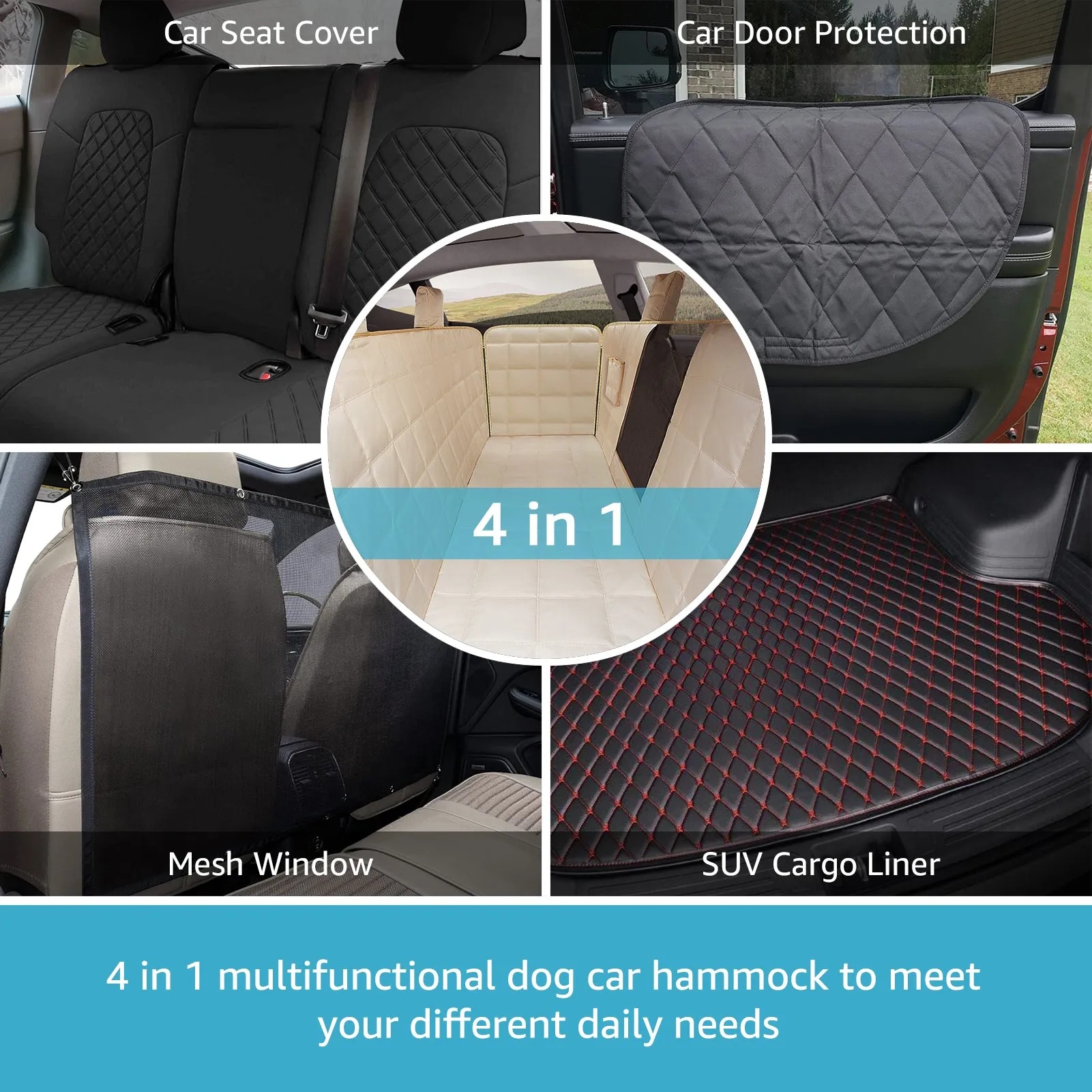Lassie Dog Car Hammock for 2020-2024 Tesla Model Y/2018-2024 Model 3,Dog Car Seat Cover for Back Seat with 4 Headrests, 100% Waterproof Car Seat Protector for Dogs