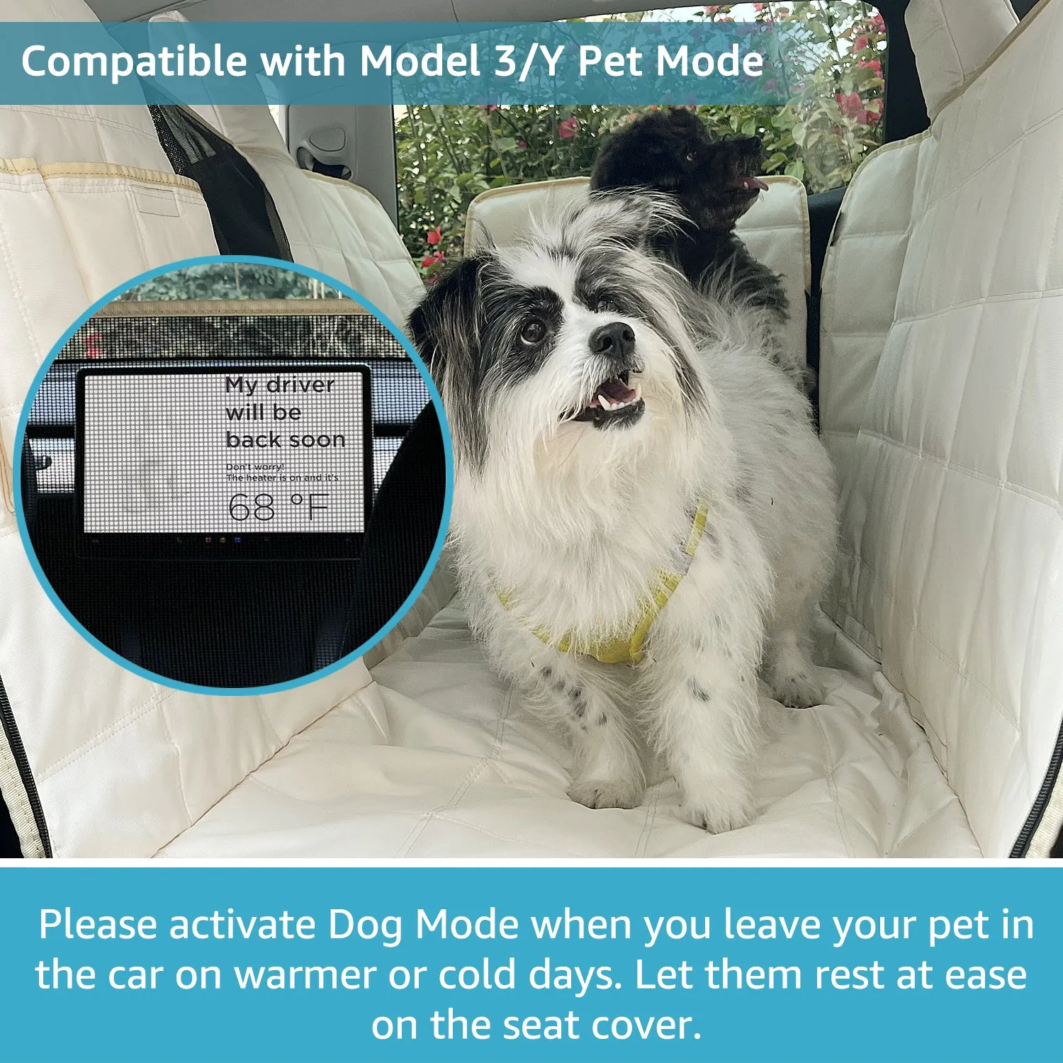 Lassie Dog Car Hammock for 2020-2024 Tesla Model Y/2018-2024 Model 3,Dog Car Seat Cover for Back Seat with 4 Headrests, 100% Waterproof Car Seat Protector for Dogs