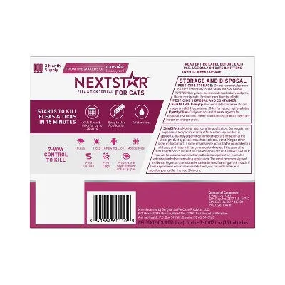 Open Box - NextStar Flea and Tick Prevention for Cats - Over 3.5lbs/3ct
