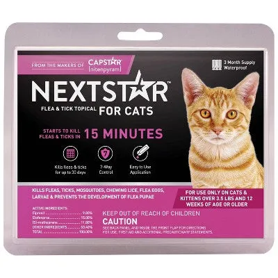 Open Box - NextStar Flea and Tick Prevention for Cats - Over 3.5lbs/3ct