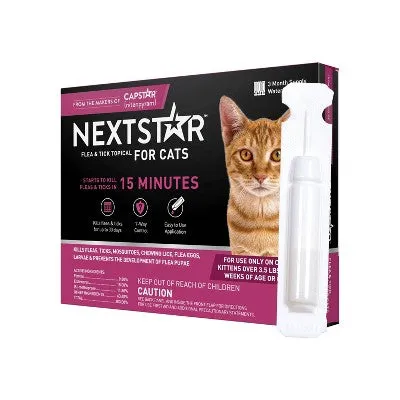 Open Box - NextStar Flea and Tick Prevention for Cats - Over 3.5lbs/3ct