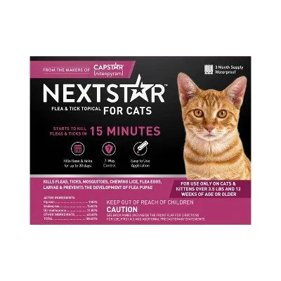 Open Box - NextStar Flea and Tick Prevention for Cats - Over 3.5lbs/3ct