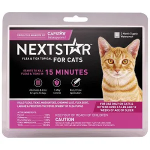 Open Box - NextStar Flea and Tick Prevention for Cats - Over 3.5lbs/3ct