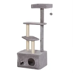 PawHut Cat Tree Kitten Tower w/ Sisal Scratching Post Condo Plush Perches Hanging Ball