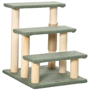 PawHut Dog Steps for Bed 3 Step Pet Stairs Cat Tree Tower w/ Jute Toy Ball Green