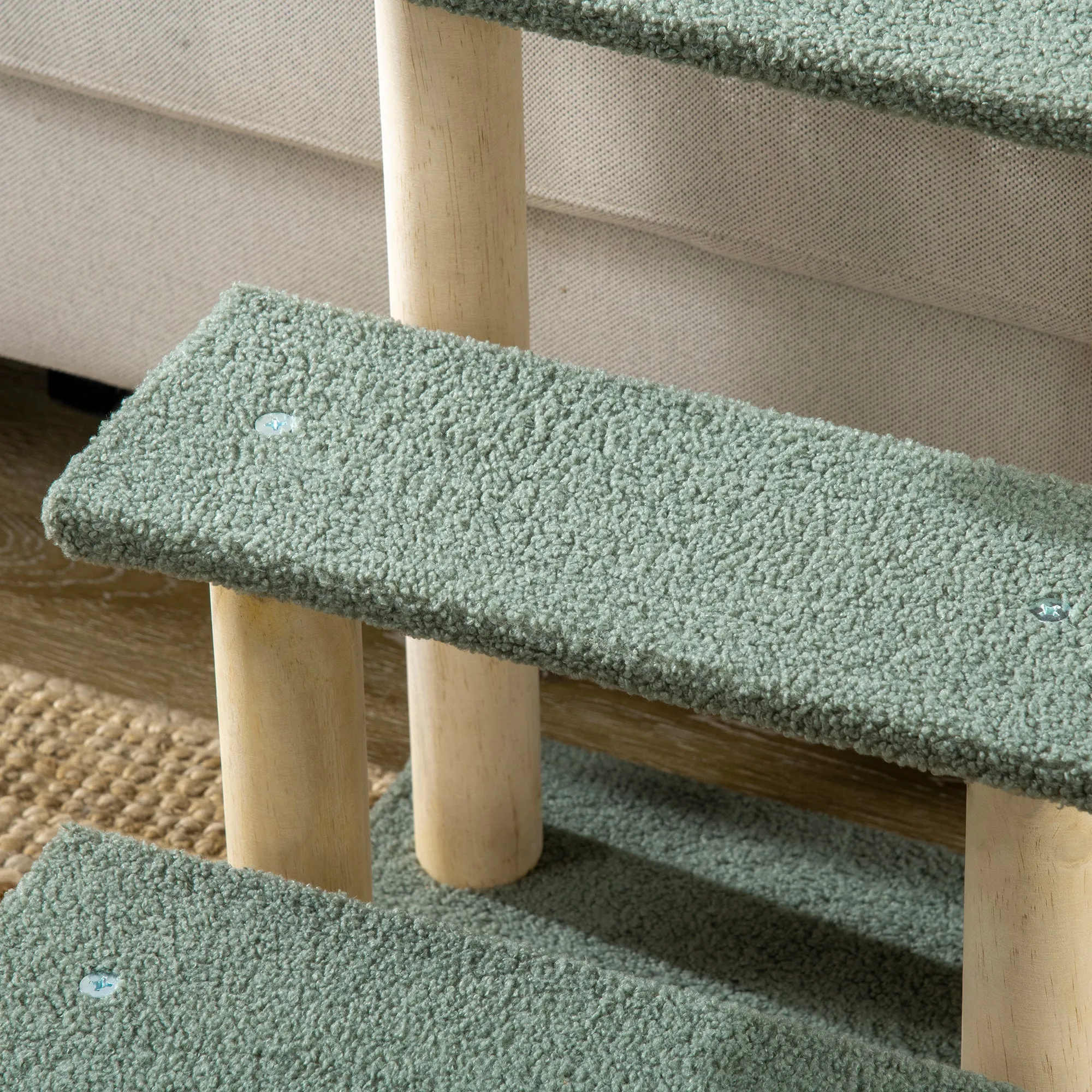 PawHut Dog Steps for Bed 3 Step Pet Stairs Cat Tree Tower w/ Jute Toy Ball Green