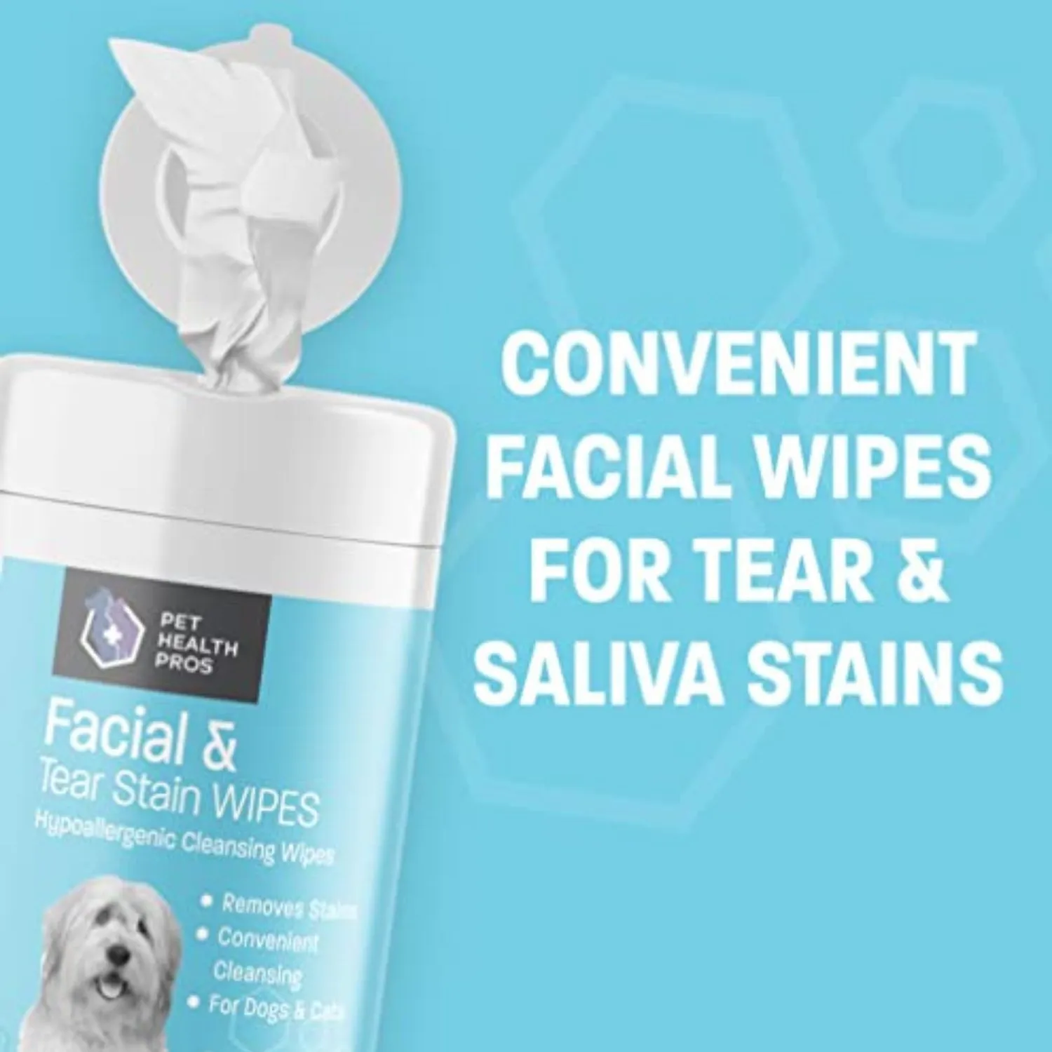 Pet Health Pros Dog and Cat Eye Wipes; Tear Stain Remover; Hygienic and Fragrance-Free; Usage for All Breeds; Pack of 60; White