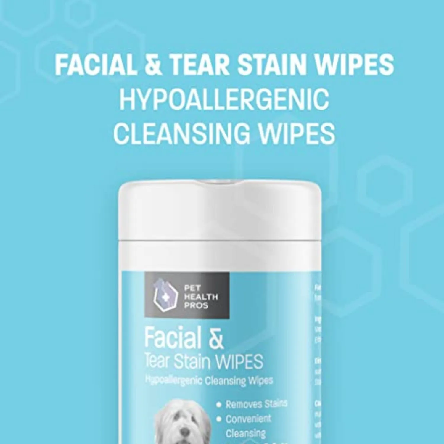 Pet Health Pros Dog and Cat Eye Wipes; Tear Stain Remover; Hygienic and Fragrance-Free; Usage for All Breeds; Pack of 60; White