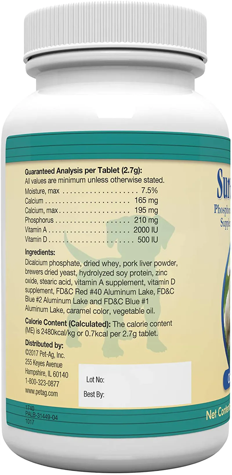 PetAg Sure Grow 100 - Puppy Vitamins - Calcium & Phosphorus Supplement for Dogs - 100 Tablets