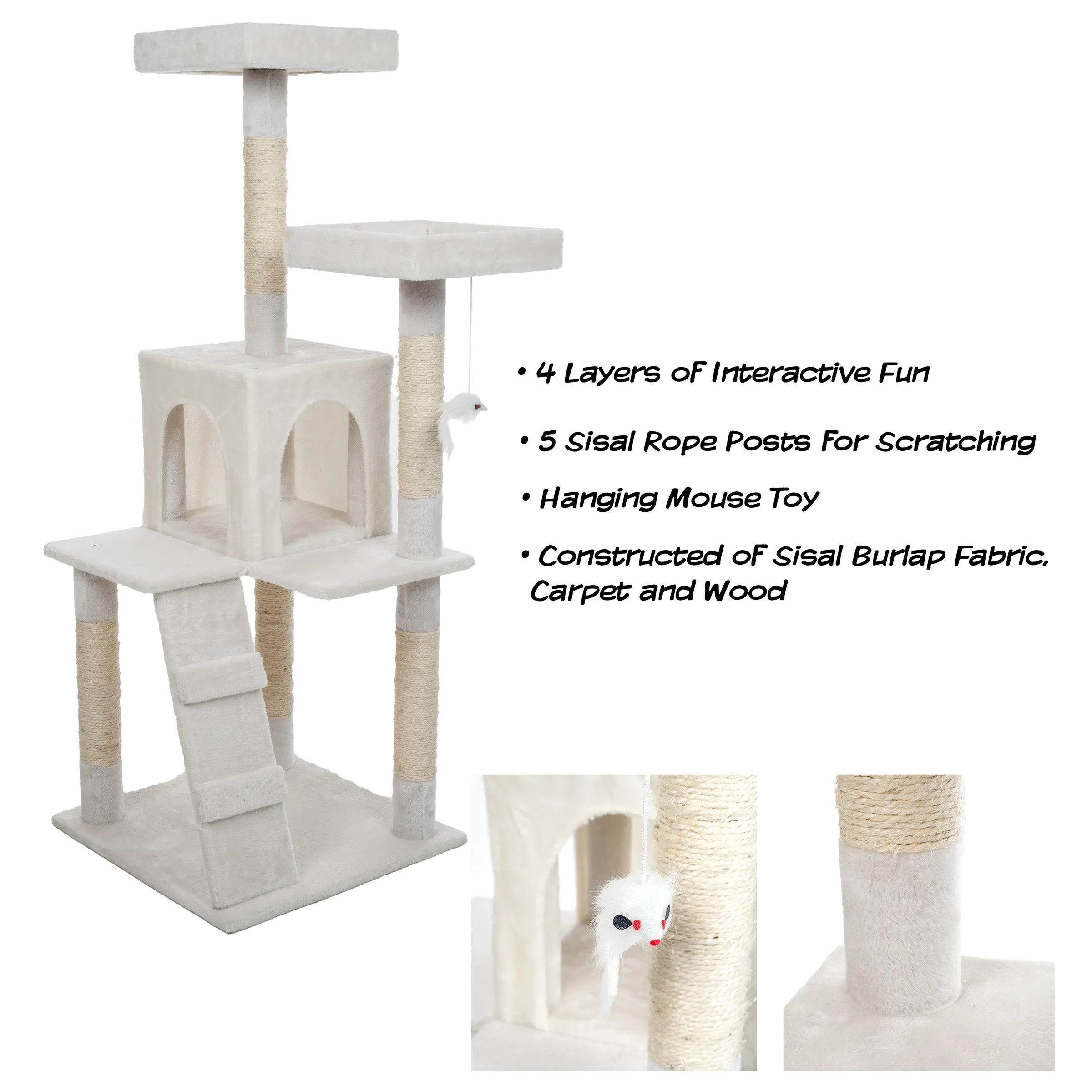 PETMAKER 4FT Cat Tree with Scratch Posts, White