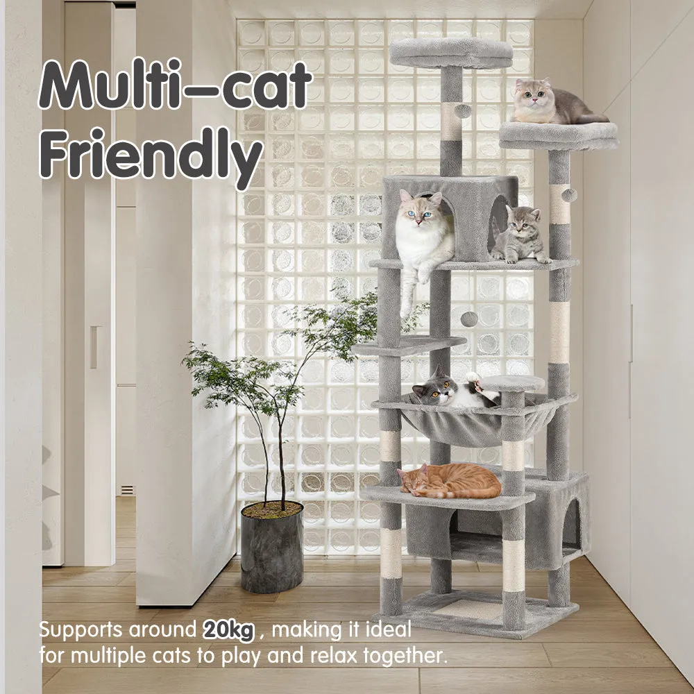 Petzly Cat Tree Tower Scratching Post Scratcher Condo House Bed 180cm Grey