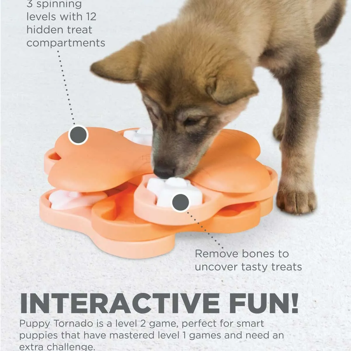 Puppy Tornado Interactive Treat Puzzle in Peach - Intermediate